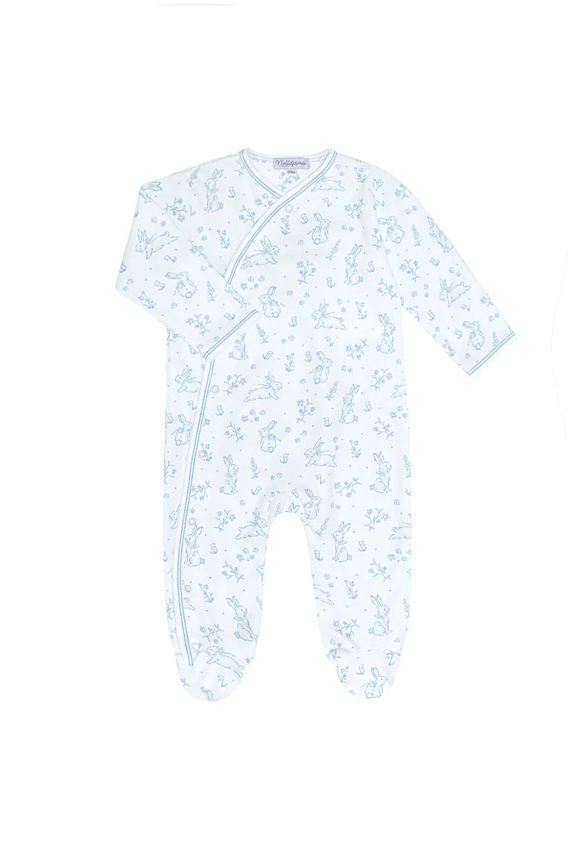 Blue Bunny Toile Crossover Footie