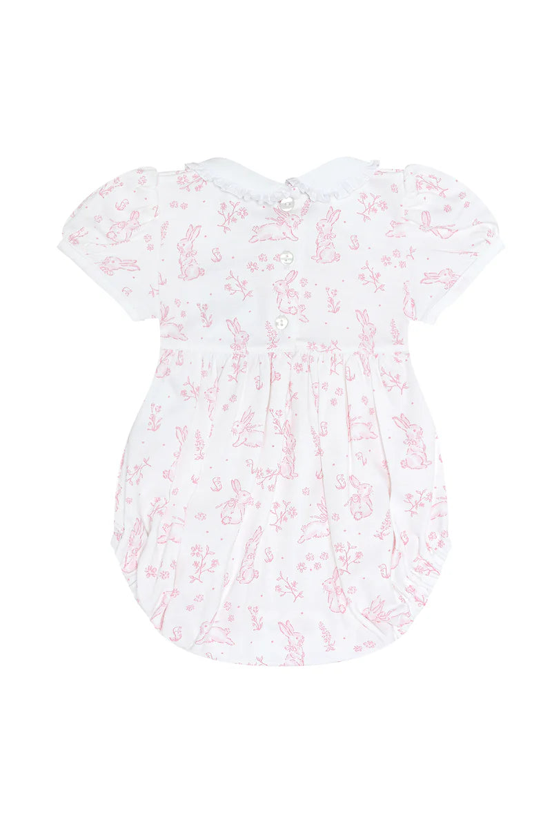 Pink Bunny Toile Smocked Bubble