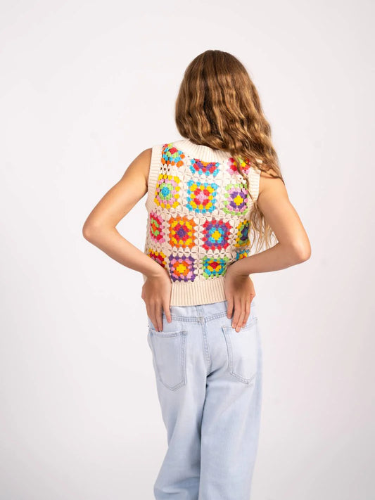 Tasha Crochet Patchwork Vest | Multi