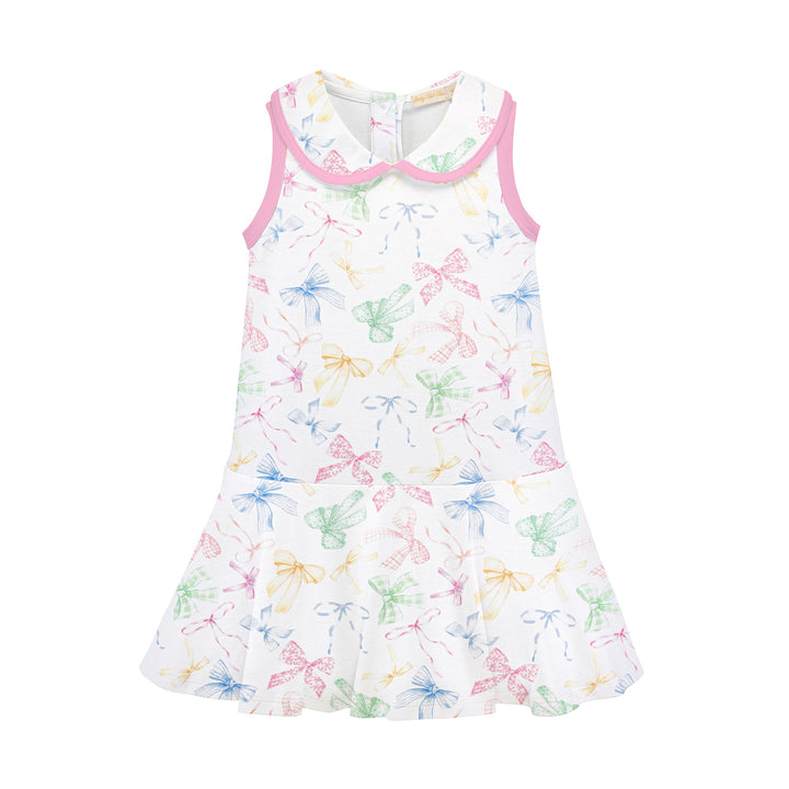 confetti bows printed dress w/round collar