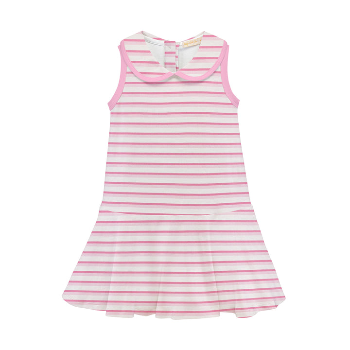cotton candy stripes printed dress w/round collar