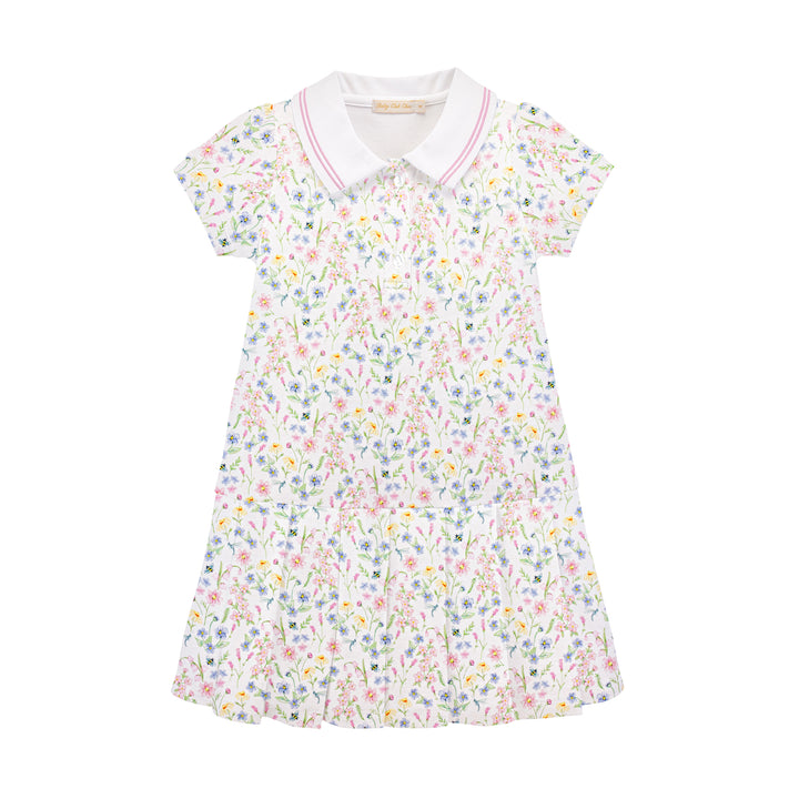 spring blush printed dress w/striped collar