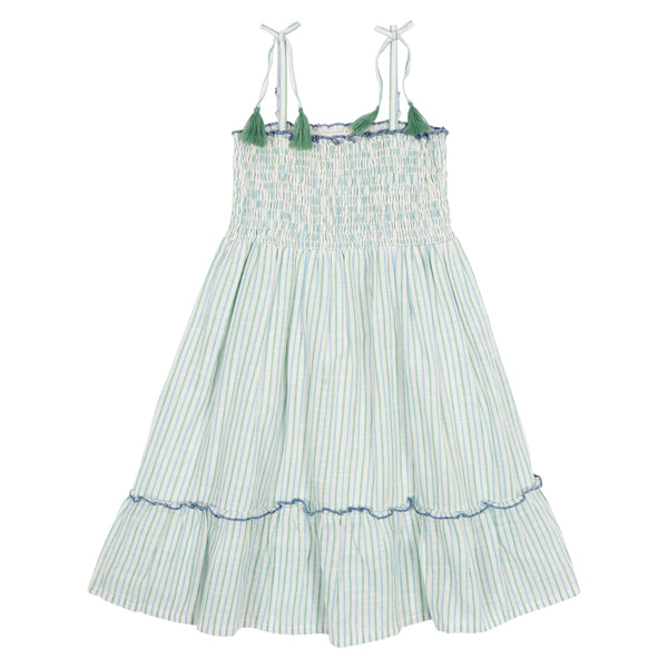 Strappy Tassel Sundress | Blue + Green Stripe