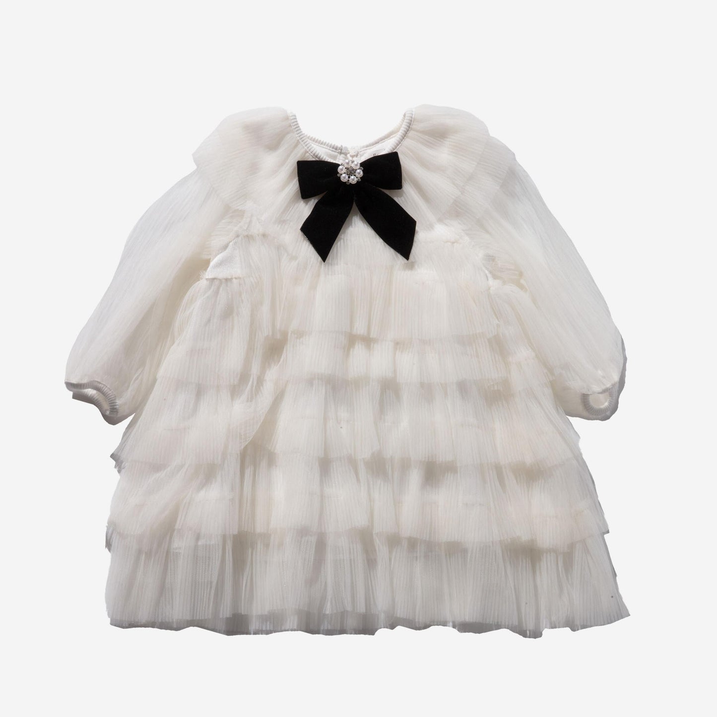Six Layered Tulle Dress with Velvet Bow | Ivory, sz 6