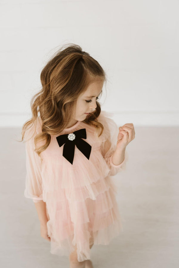 Six Layered Tulle Dress with Velvet Bow | Pink, sz 2