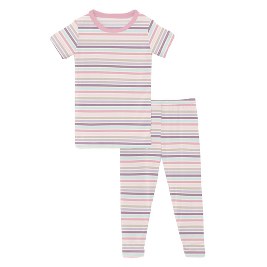 Print Short Sleeve Pajama Set | Ice Cream Stripe