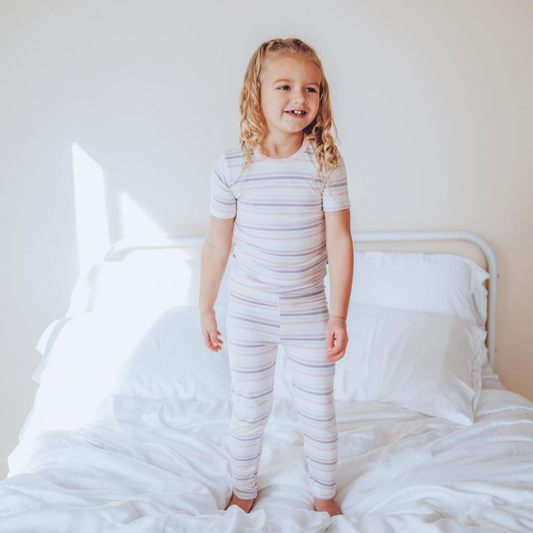 Print Short Sleeve Pajama Set | Ice Cream Stripe