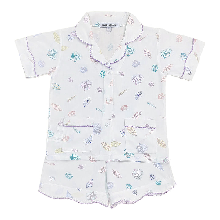 Seashell Print Purple Trim PJ's