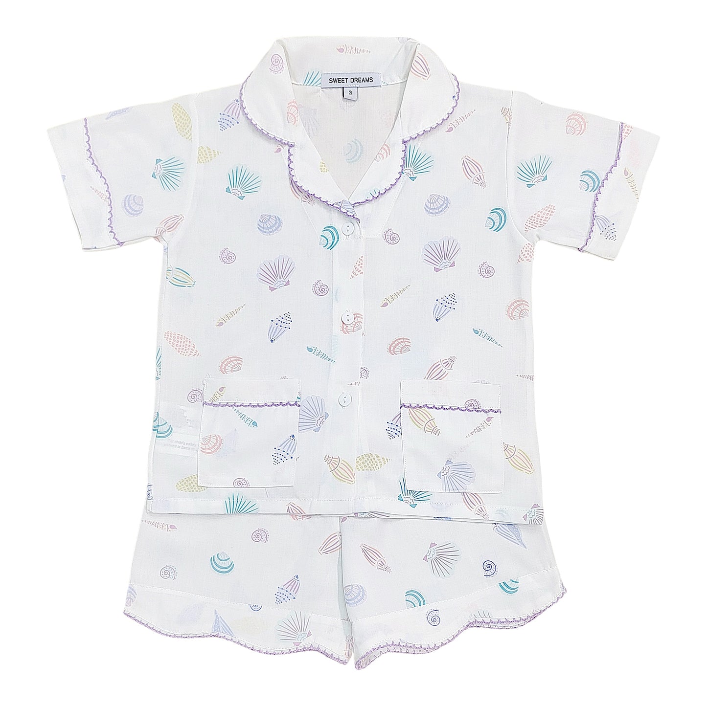 Seashell Print Purple Trim PJ's