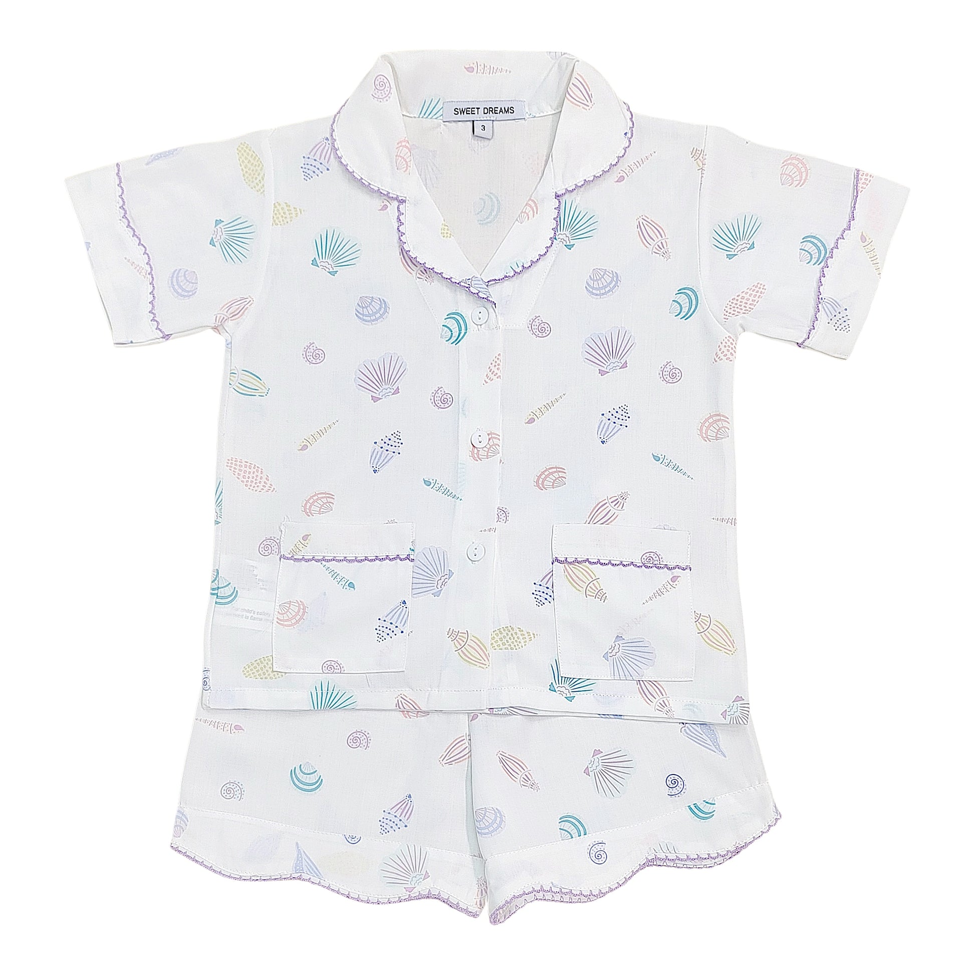 Seashell Print Purple Trim PJ's