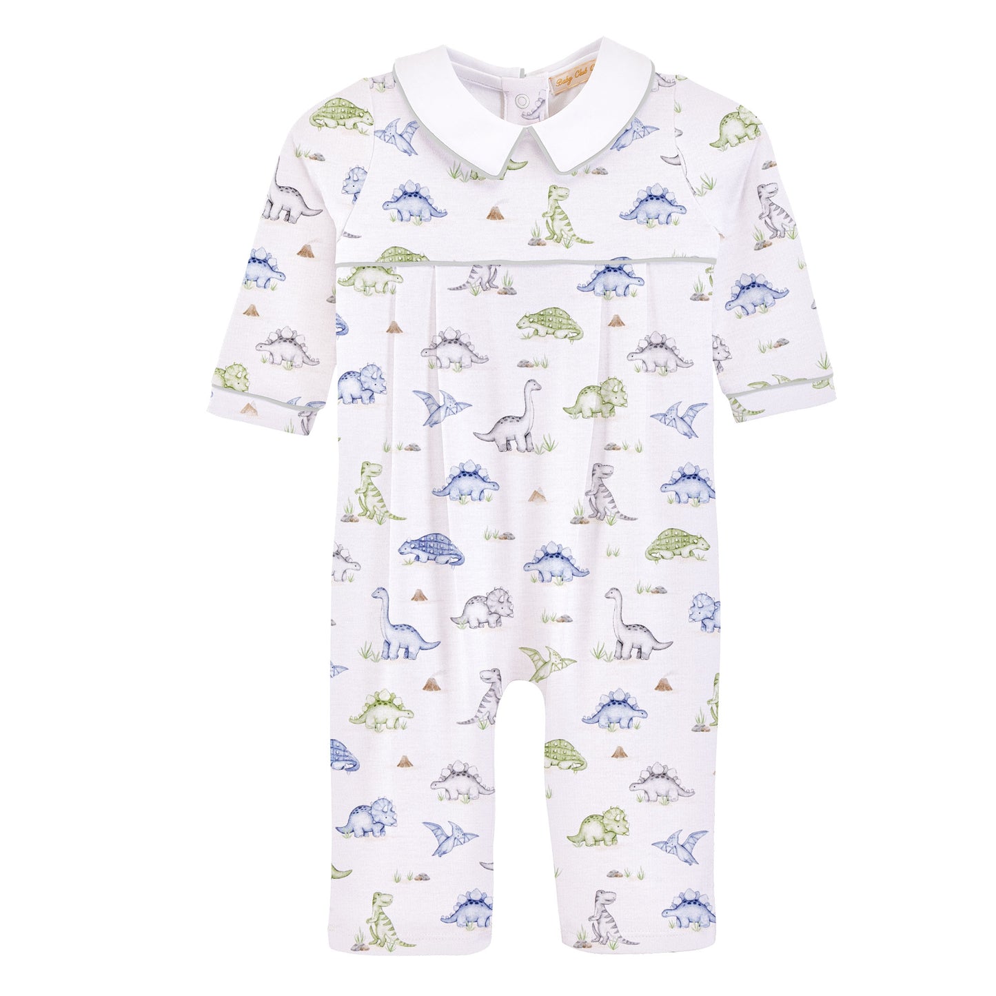 Cute Roars Printed Pima Playsuit w Point Collar