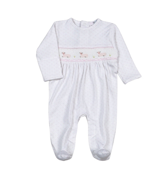 Pink Baby Lamb Hand Smocked Pima Footie