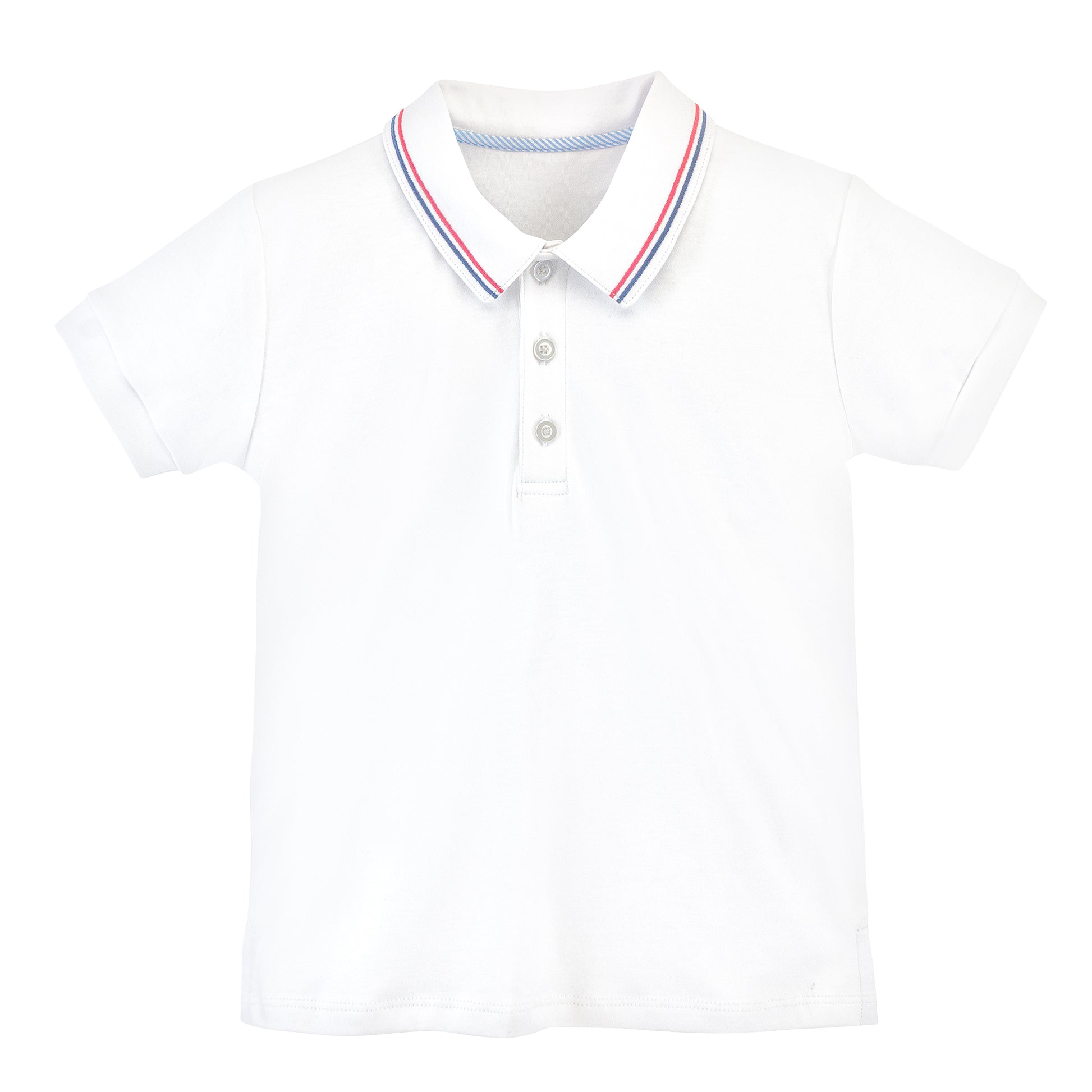 white solid t-shirt w/ striped collar