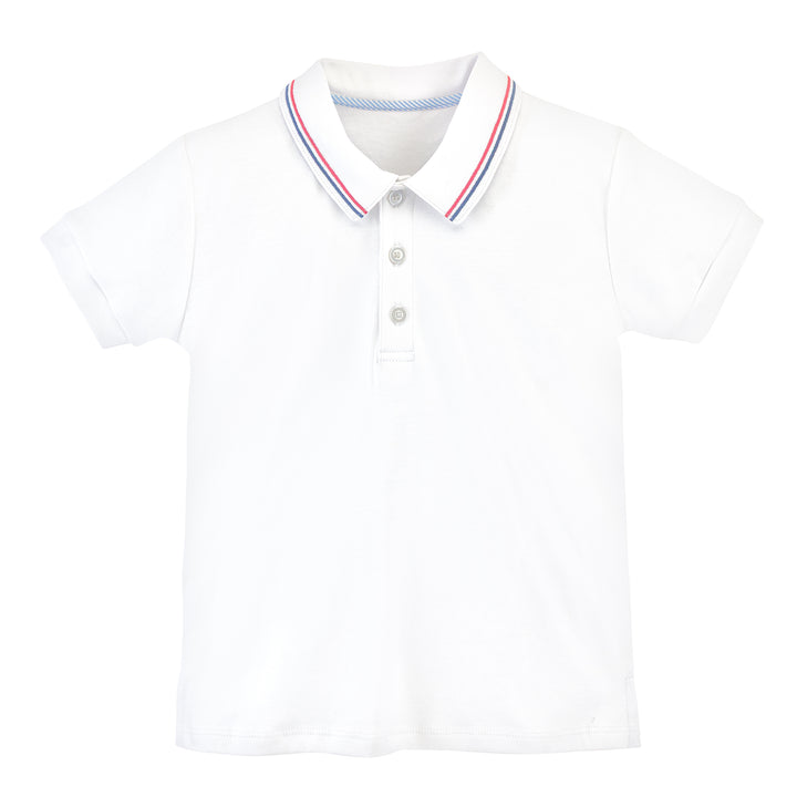 white solid t-shirt w/ striped collar