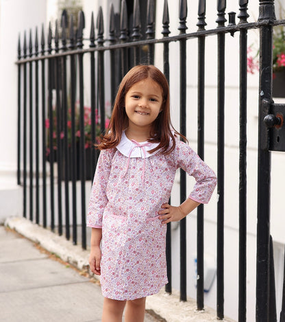 Pink Fall Floral Dress with Bow