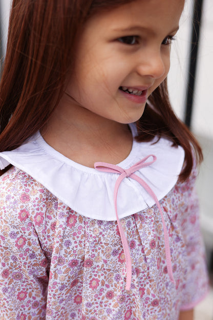 Pink Fall Floral Dress with Bow