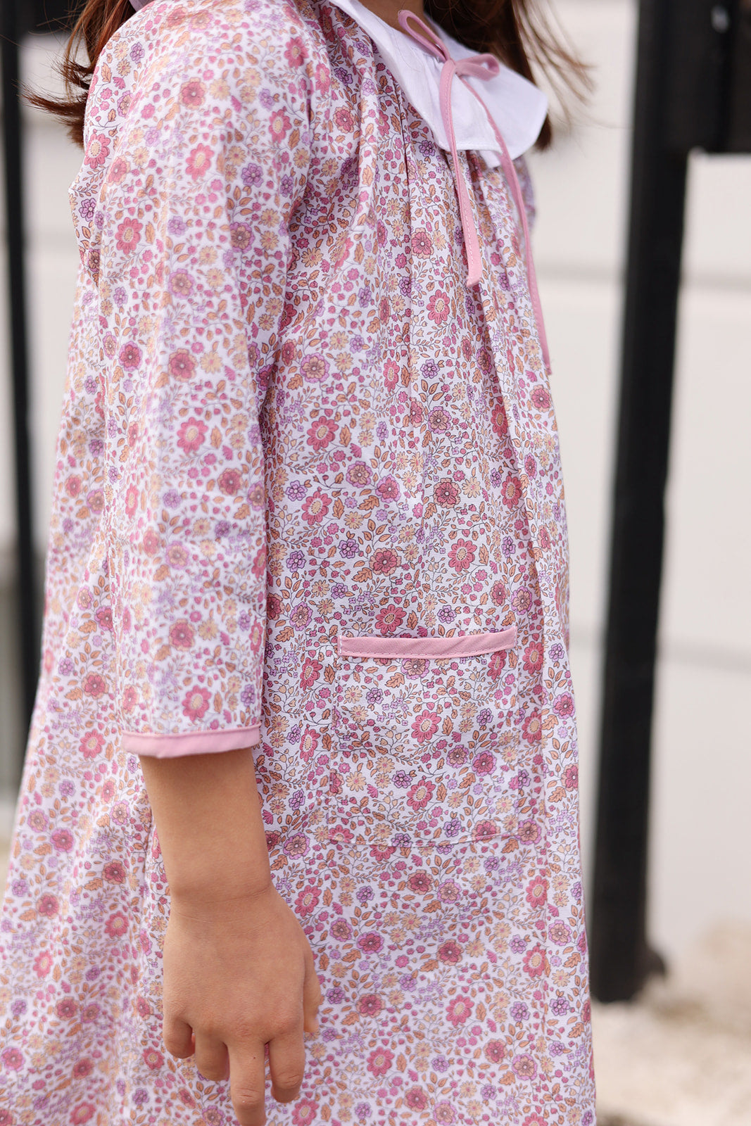 Pink Fall Floral Dress with Bow