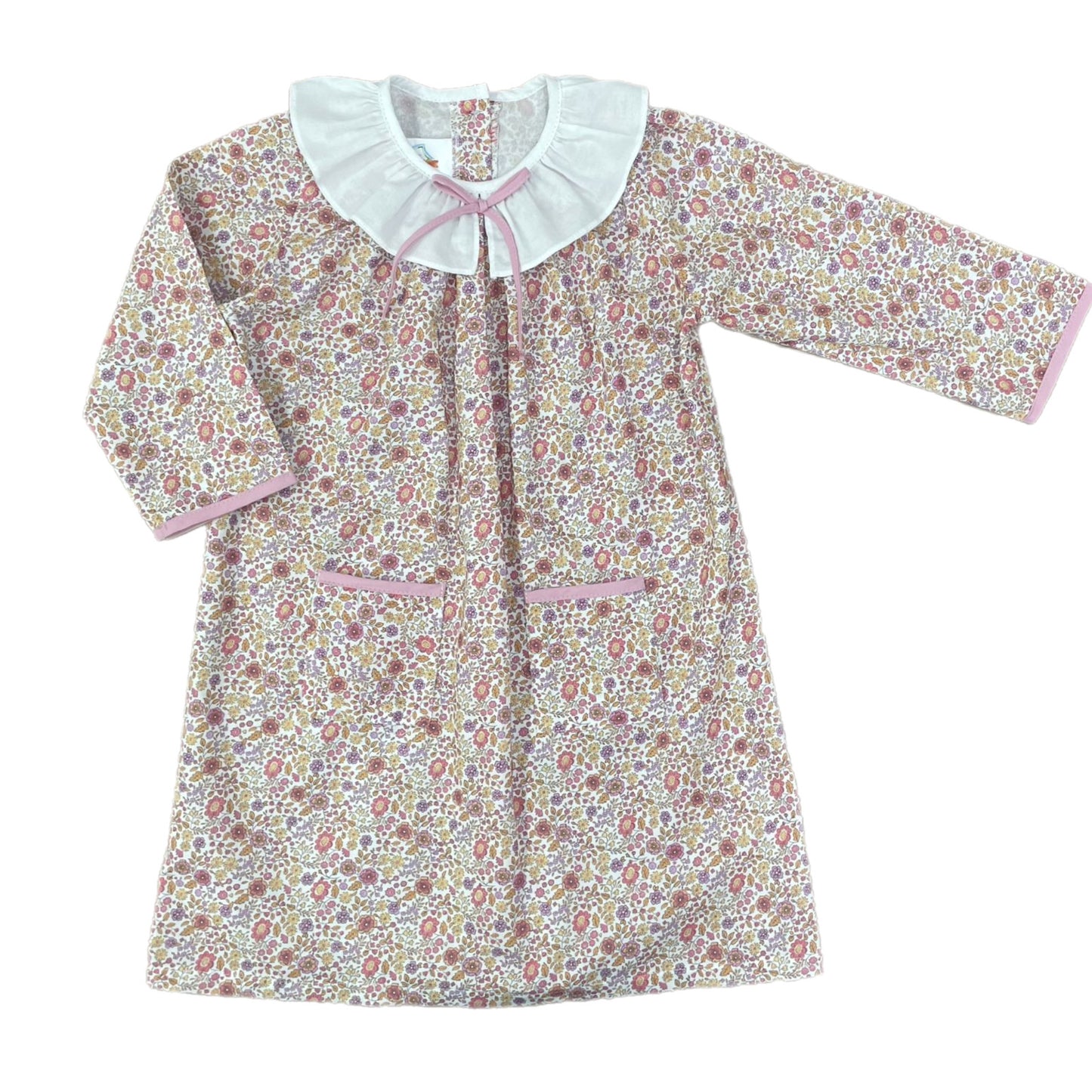 Pink Fall Floral Dress with Bow