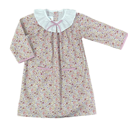 Pink Fall Floral Dress with Bow