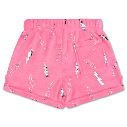 Pink Foil Lightning Plush Shorts