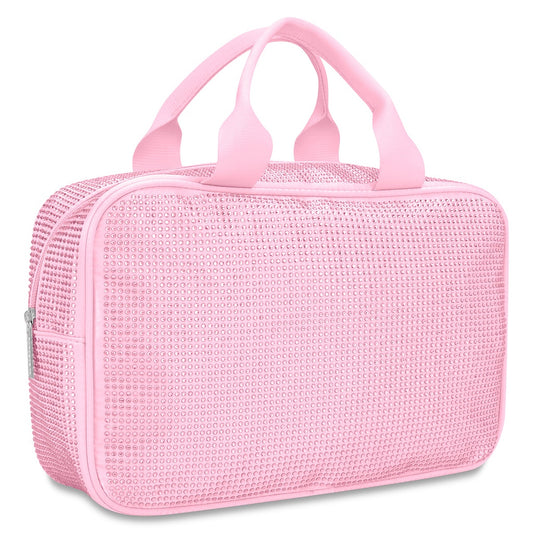 Pink Rhinestone Large Cosmetic Bag