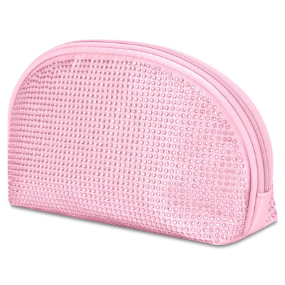 Pink Rhinestone Oval Cosmetic Bag