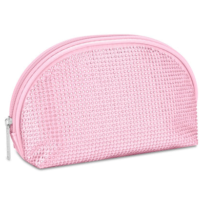 Pink Rhinestone Oval Cosmetic Bag