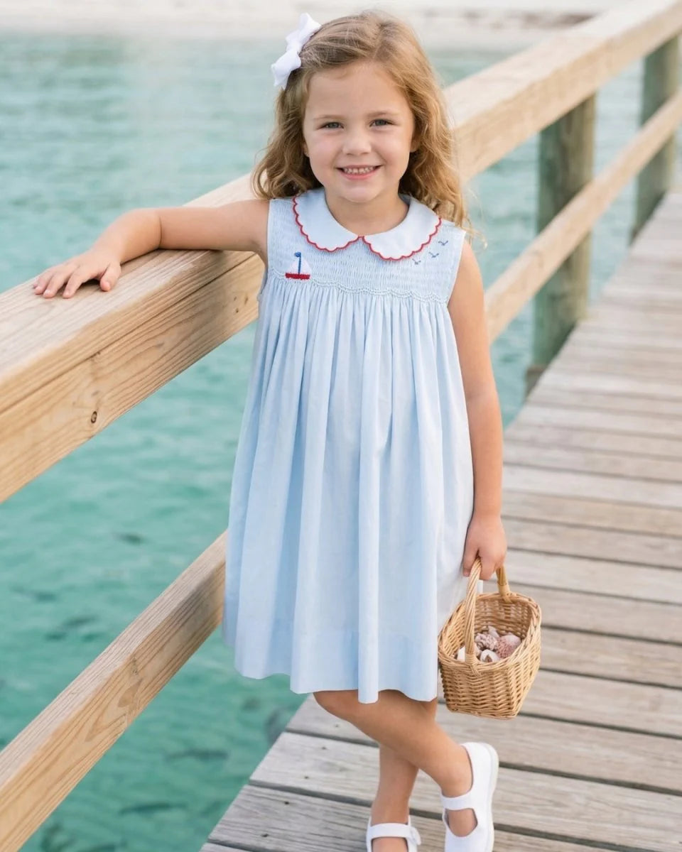 Ella Sailboat Dress I Brentwood Blue Pique