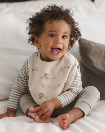 JERSEY SNAP BIB | 2 PACK LAUREL STRIPE | TURKEY