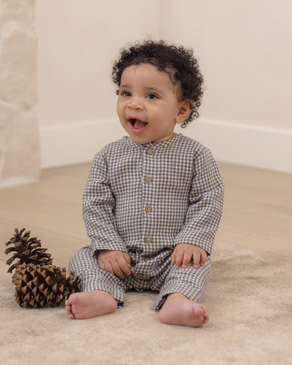 POCKETED WOVEN JUMPSUIT MIDNIGHT GINGHAM