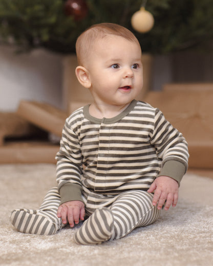 HIDDEN SNAP FOOTIE SPRUCE STRIPE