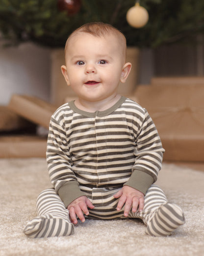 HIDDEN SNAP FOOTIE SPRUCE STRIPE