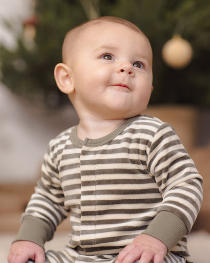 HIDDEN SNAP FOOTIE SPRUCE STRIPE