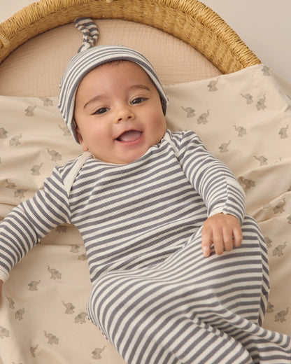KNOTTED BABY GOWN + HAT SET OCEAN STRIPE