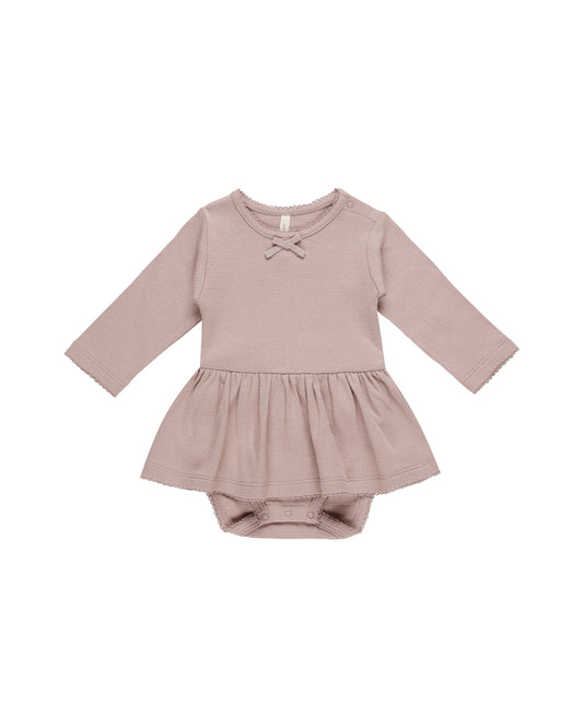 POINTELLE SKIRTED BODYSUIT || MAUVE