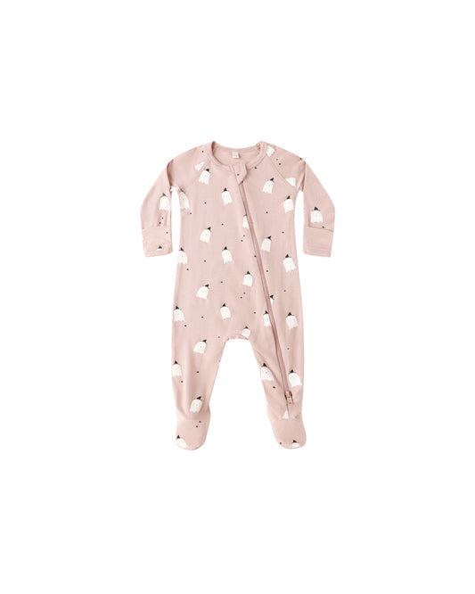 BAMBOO ZIP FOOTIE || PINK GHOSTS
