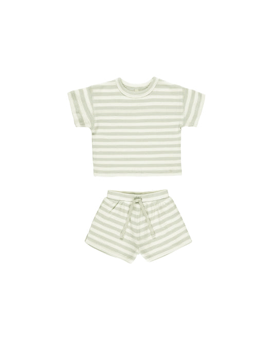 WAFFLE TEE + SHORT SET || MINT STRIPE