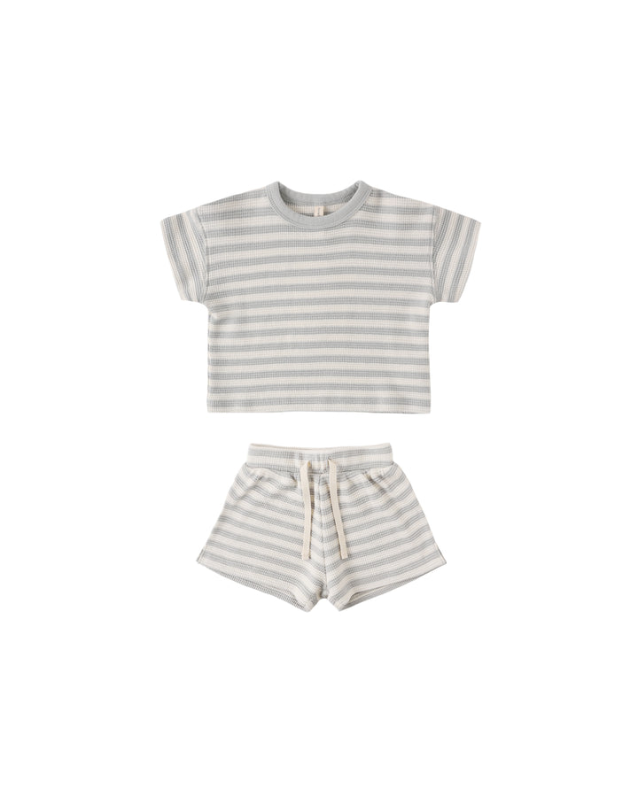 WAFFLE TEE + SHORT SET SKY STRIPE