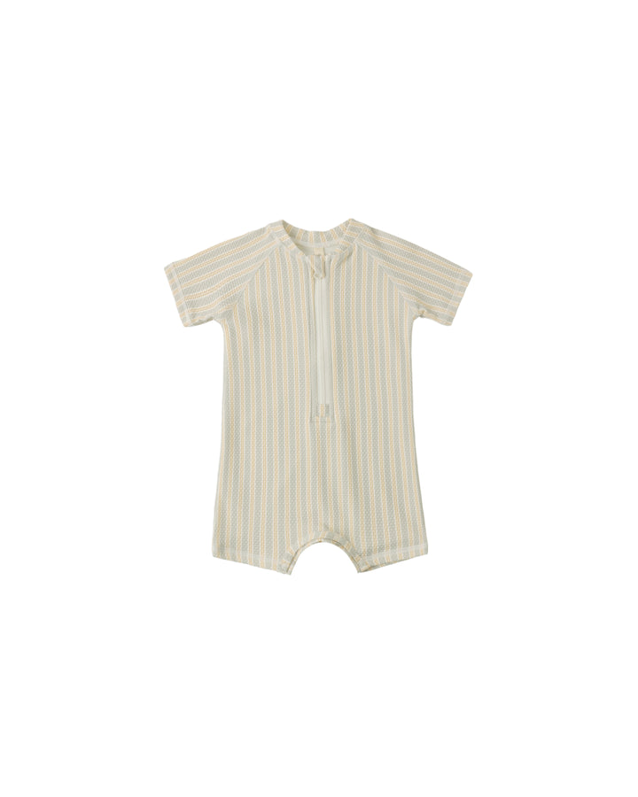 ZIP RASHGUARD ONE-PIECE BLUE + BUTTERSCOTCH STRIPE