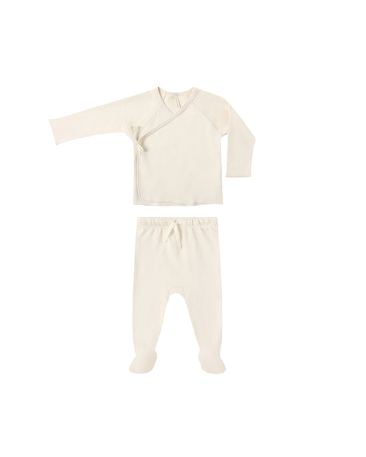 WRAP TOP + FOOTED PANT SET || NATURAL