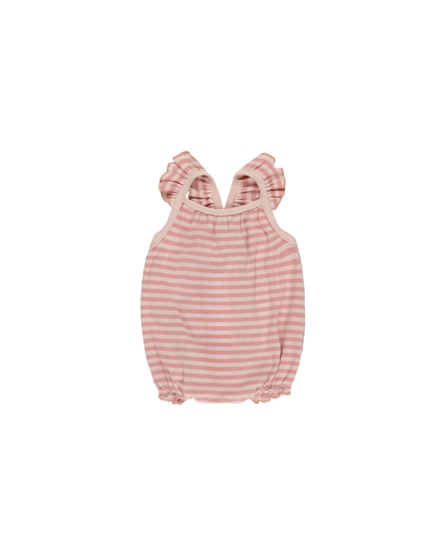 RIBBED RUFFLE ROMPER || PINK STRIPE