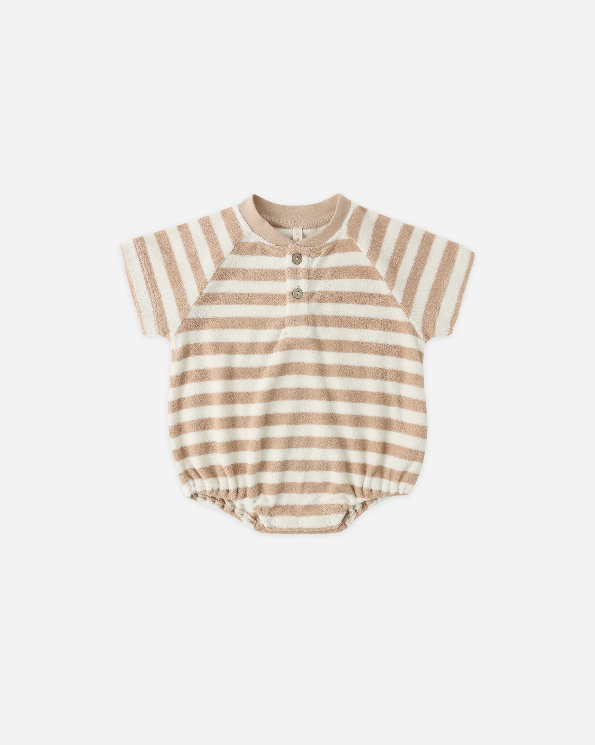TERRY HENLEY ROMPER LATTE STRIPE
