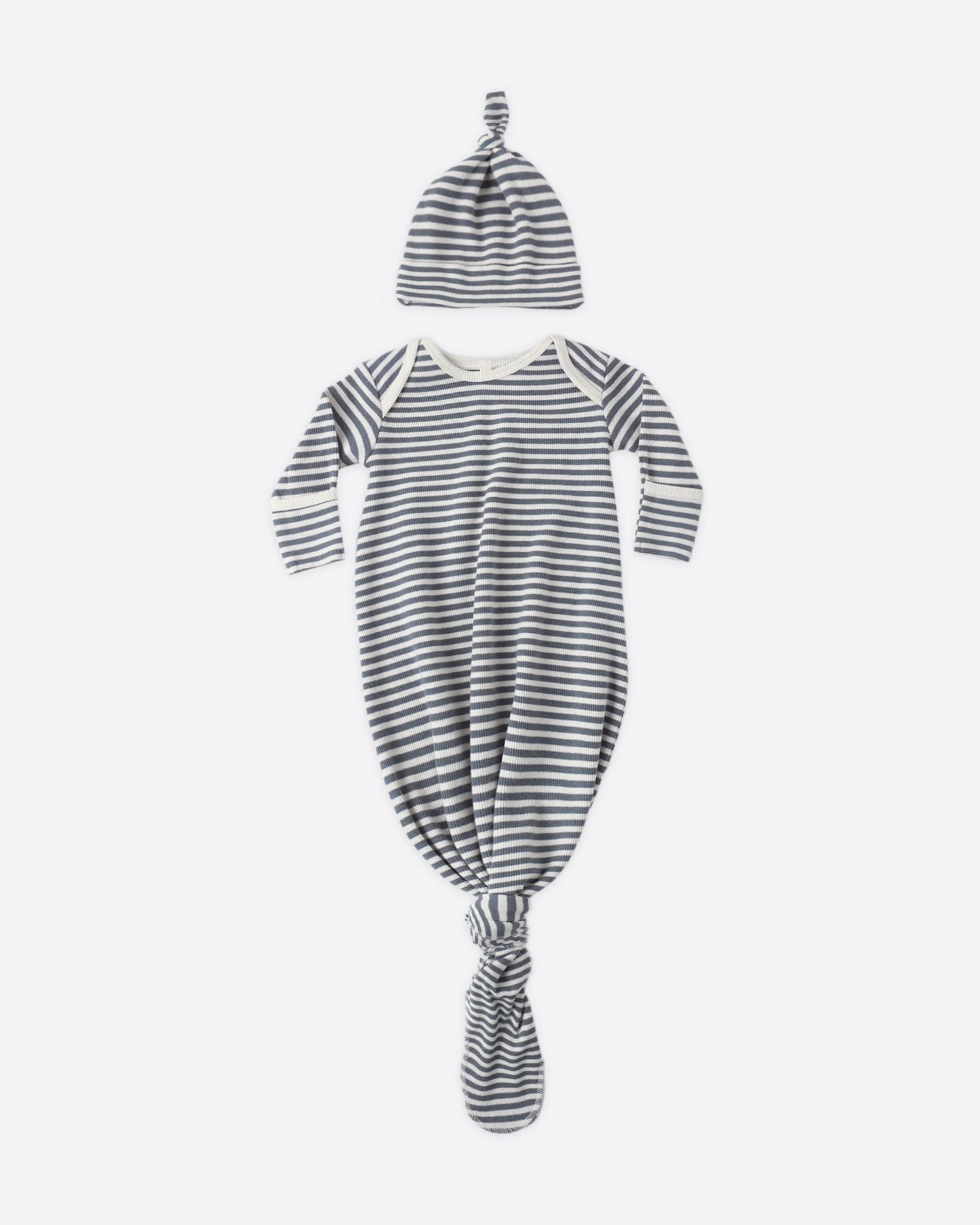 KNOTTED BABY GOWN + HAT SET OCEAN STRIPE