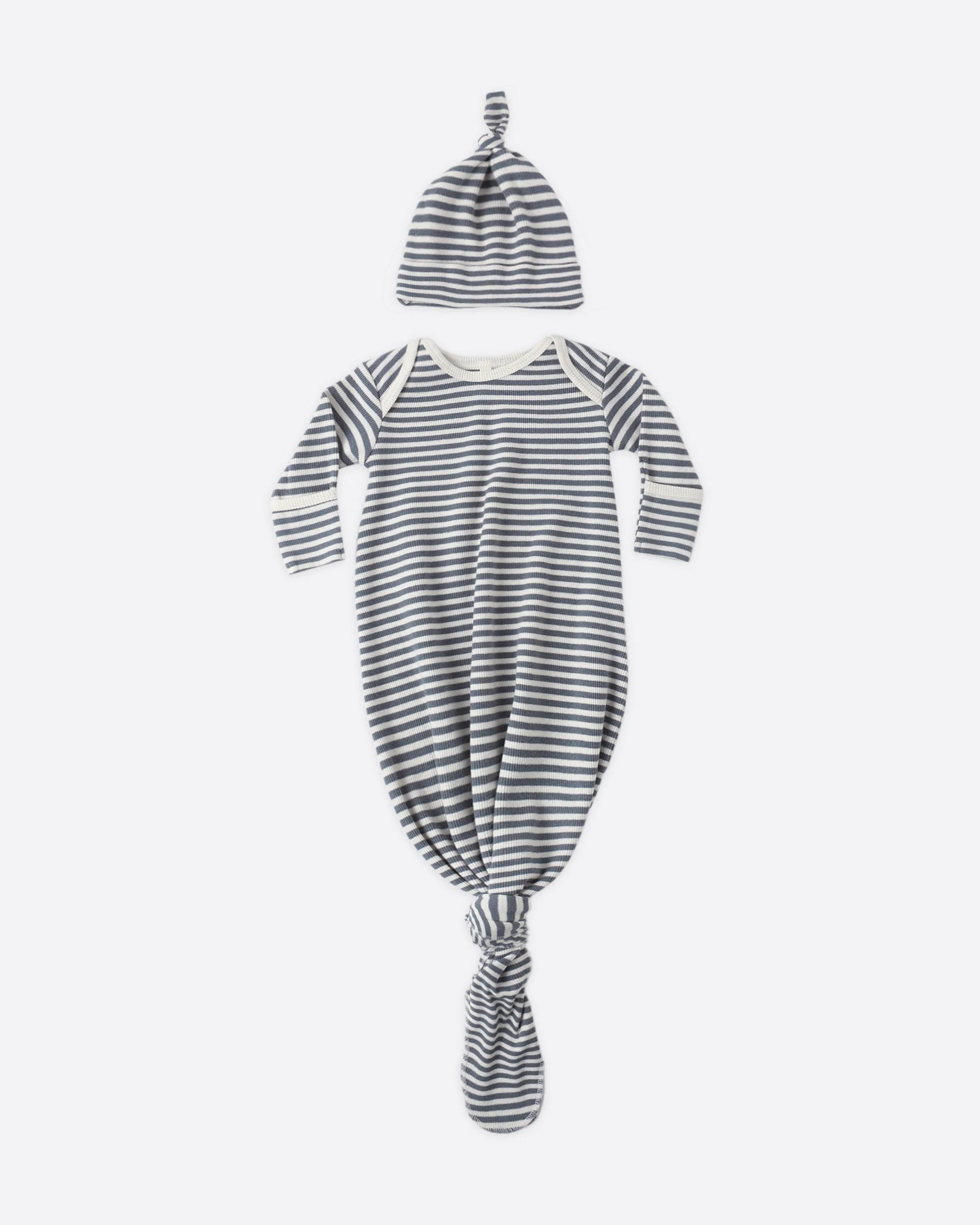 KNOTTED BABY GOWN + HAT SET OCEAN STRIPE