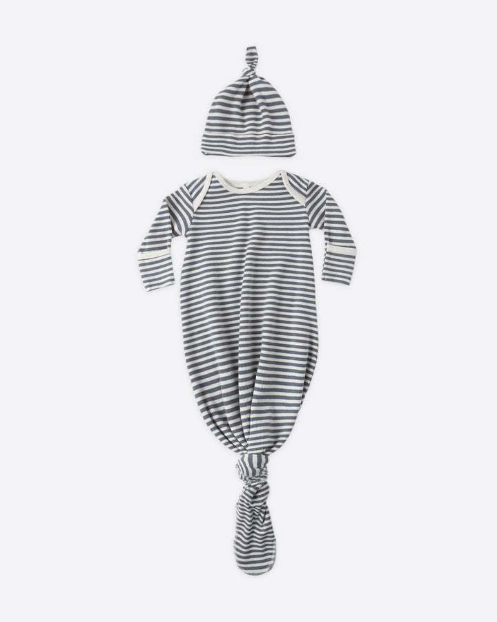 KNOTTED BABY GOWN + HAT SET OCEAN STRIPE