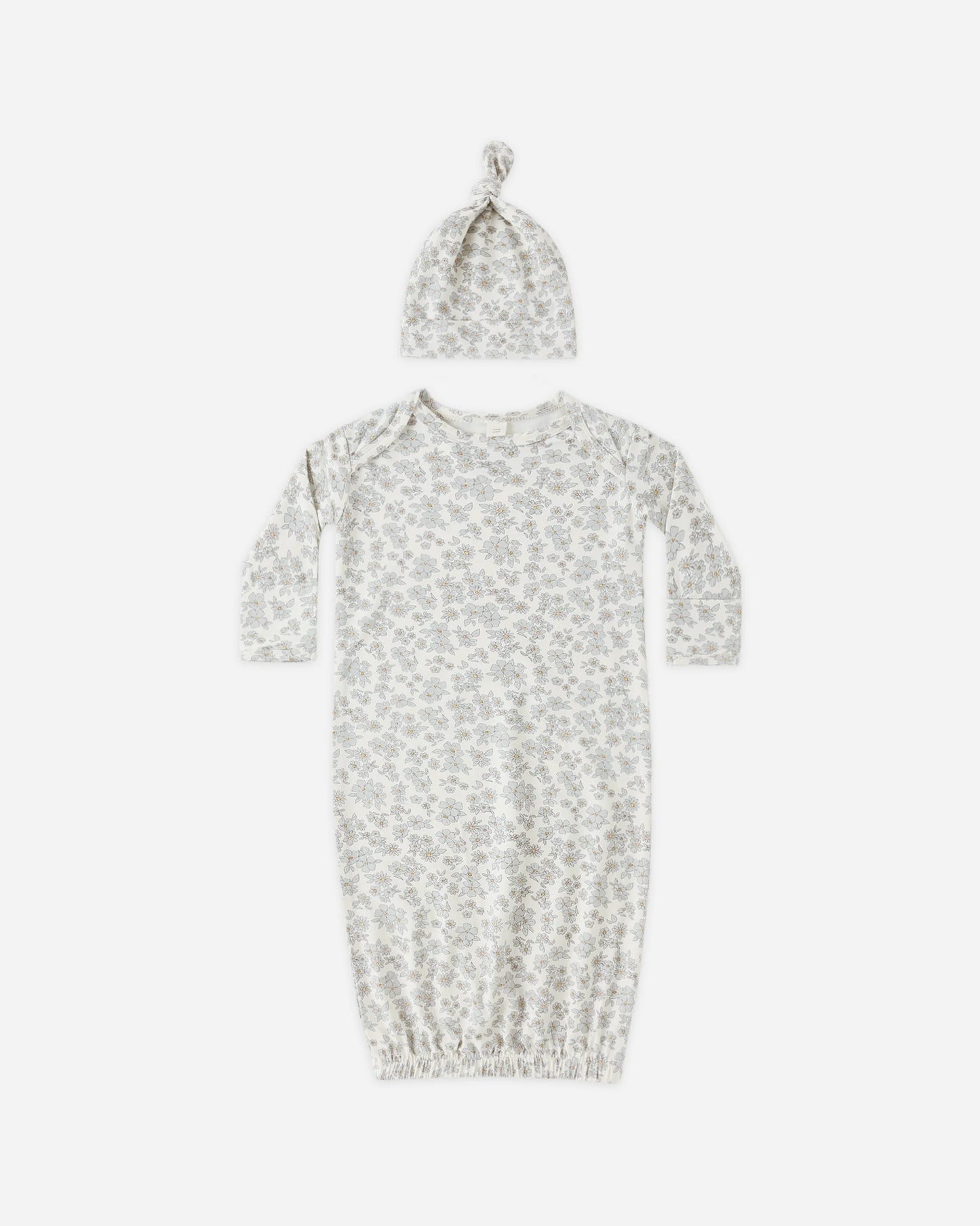 BAMBOO BABY GOWN + HAT SET BLUE FLORAL