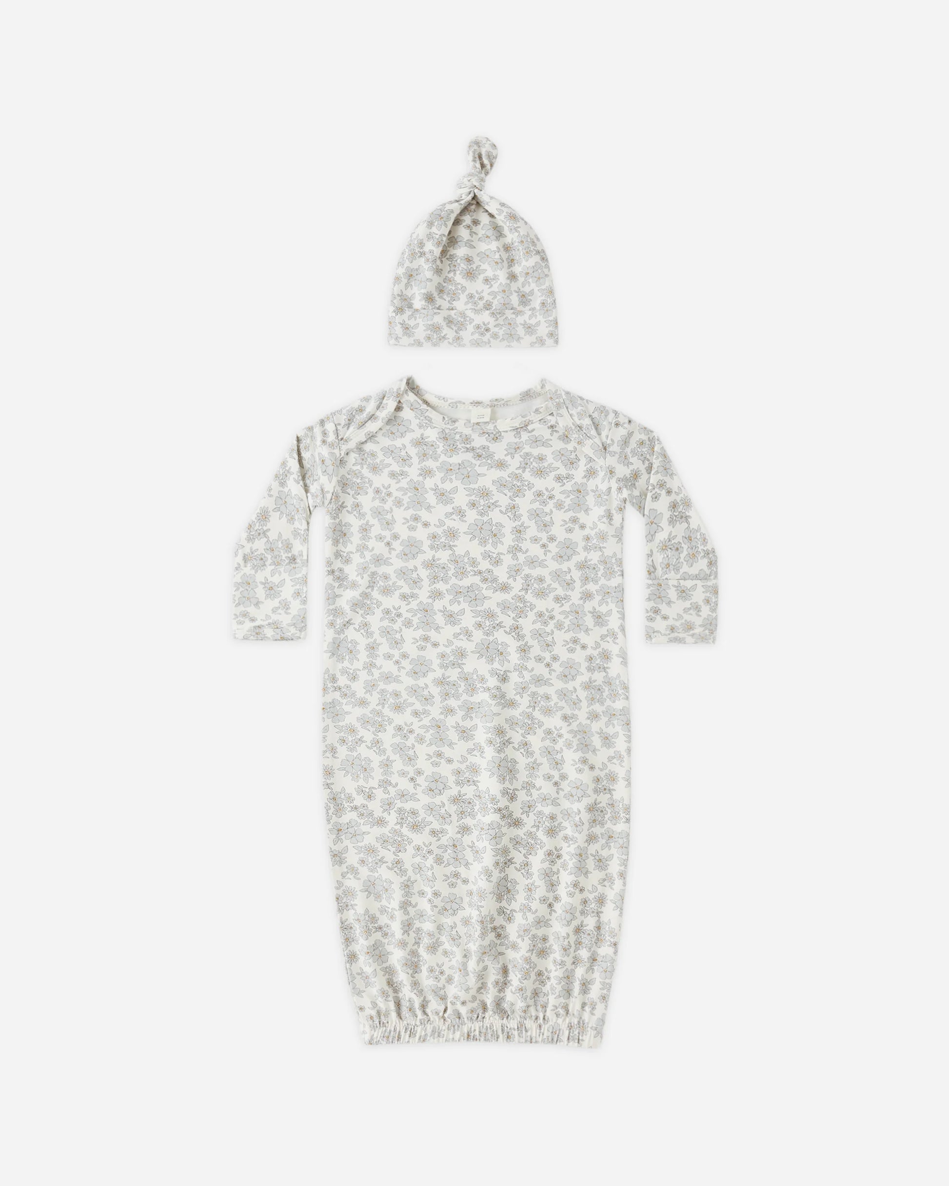 BAMBOO BABY GOWN + HAT SET BLUE FLORAL