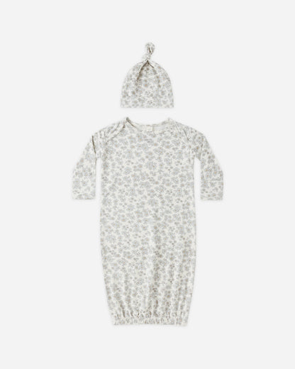 BAMBOO BABY GOWN + HAT SET BLUE FLORAL