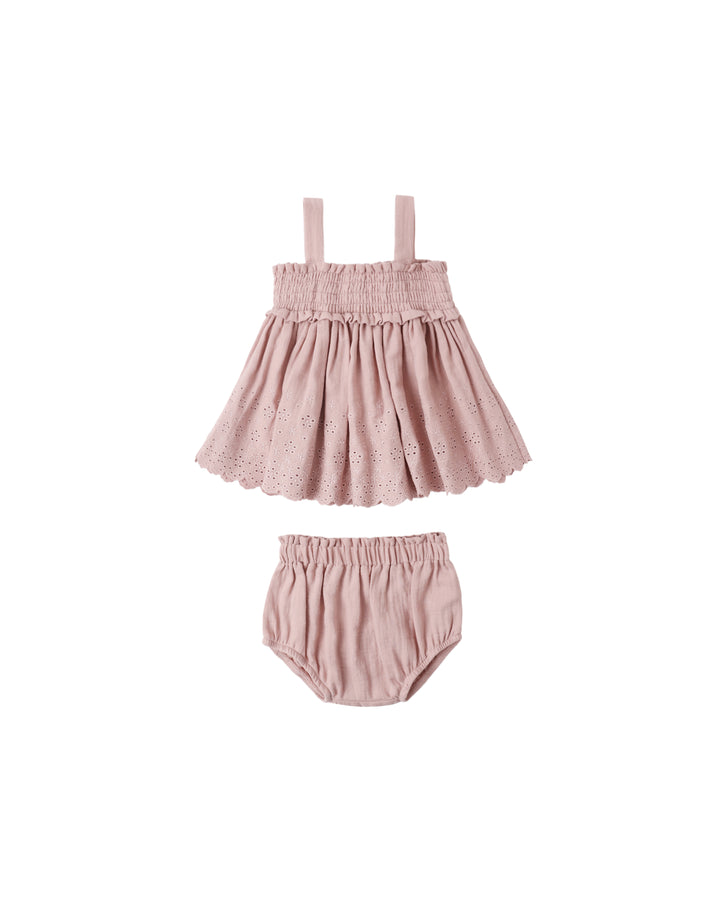 MAE SMOCKED TOP + BLOOMER SET MAUVE