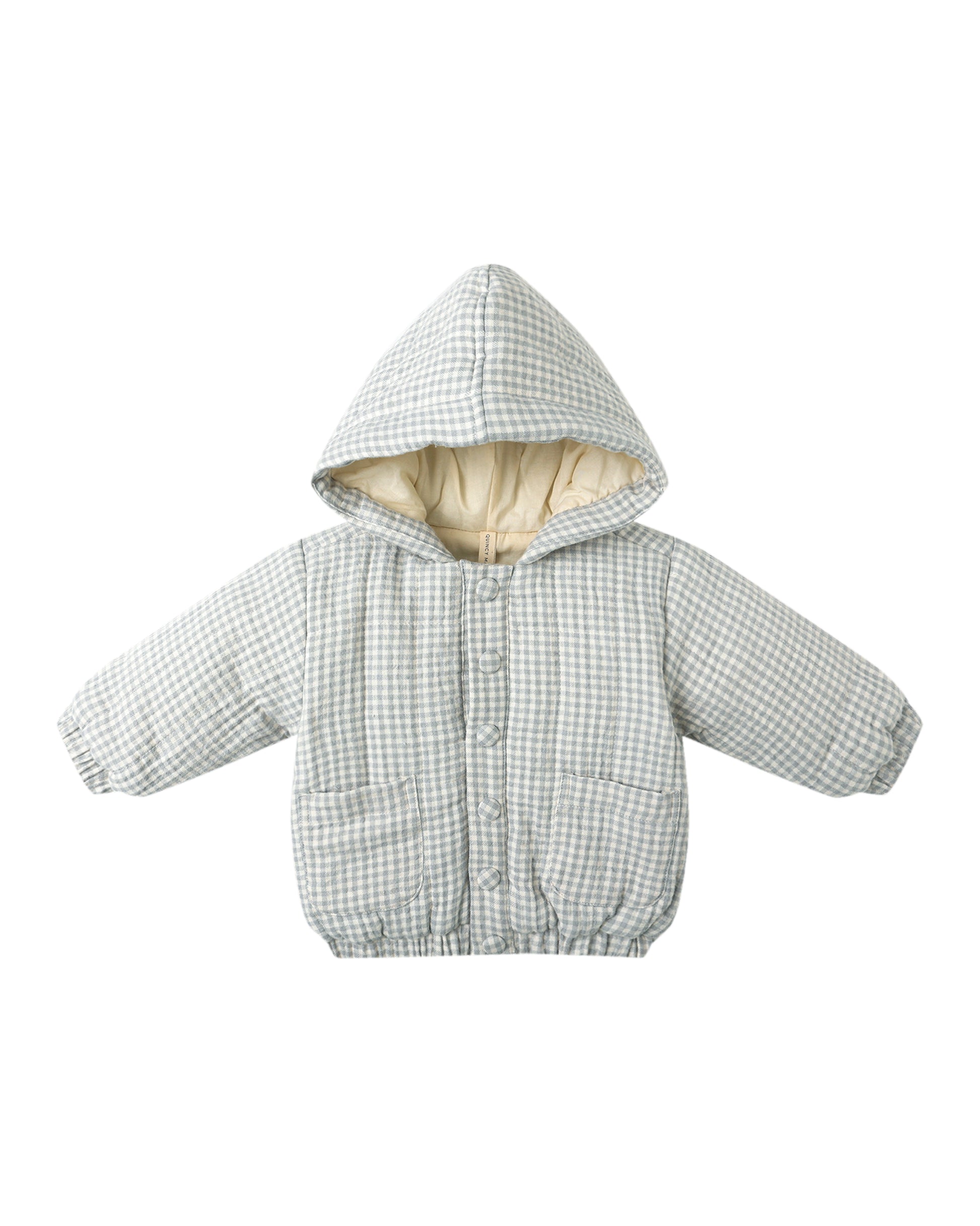 HOODED WOVEN JACKET || BLUE GINGHAM